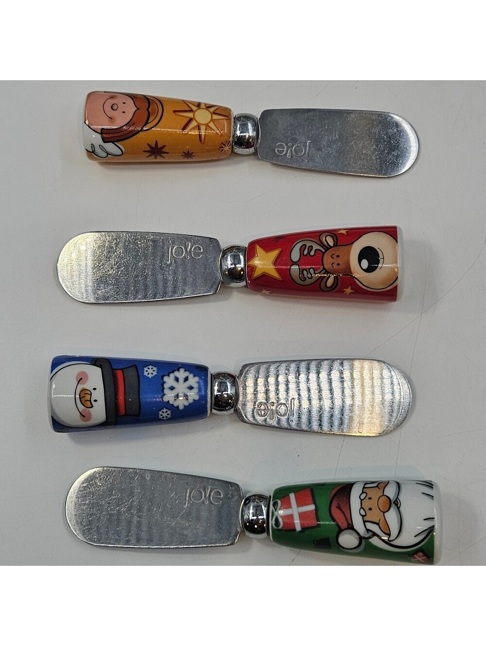 Vintage Joie Christmas Ceramic Cheese Spreaders Set of 4 Santa Snowman Reindeer